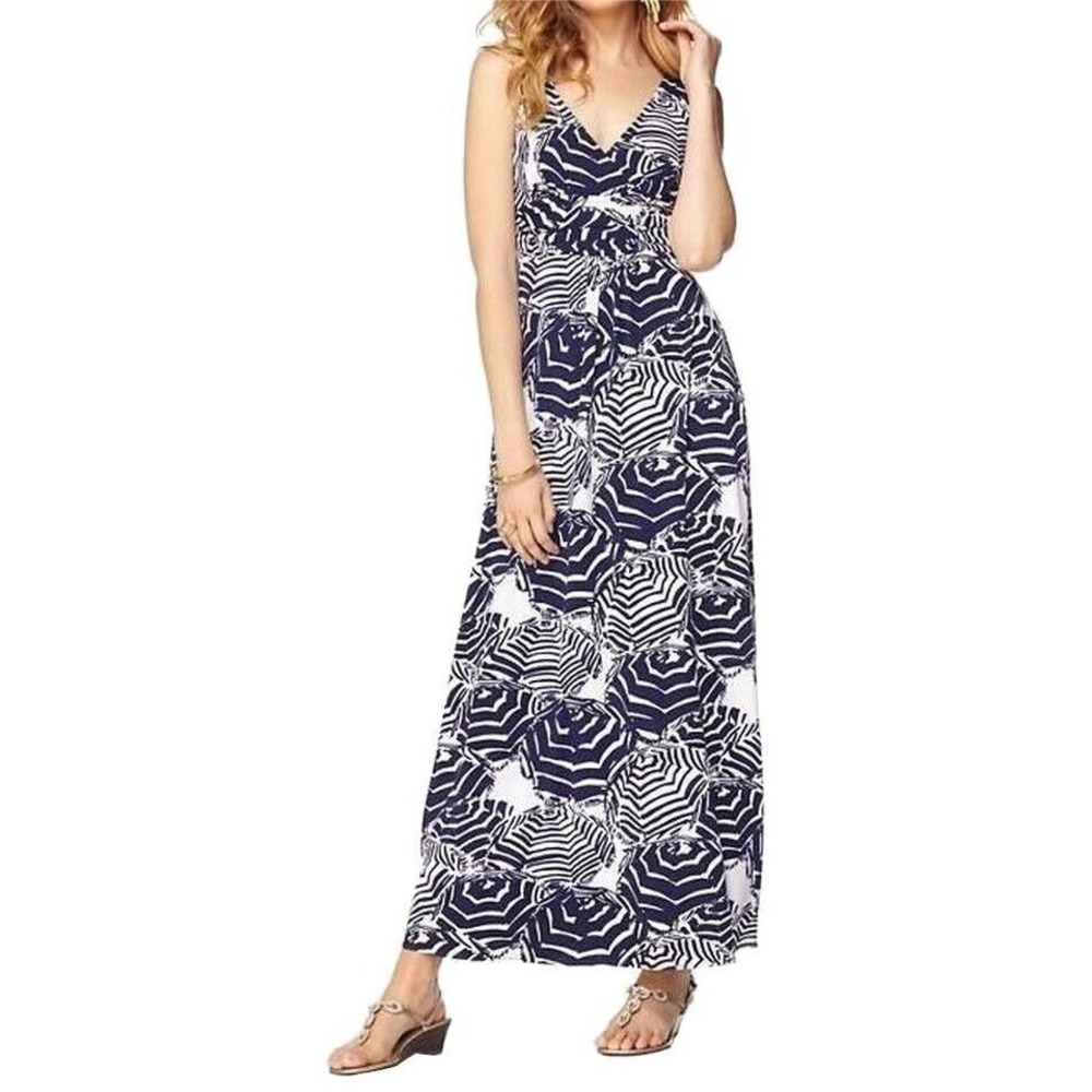 LILLY PULITZER Sloan Oh Cabana Boy navy white umbrellas stretchy maxi dress M